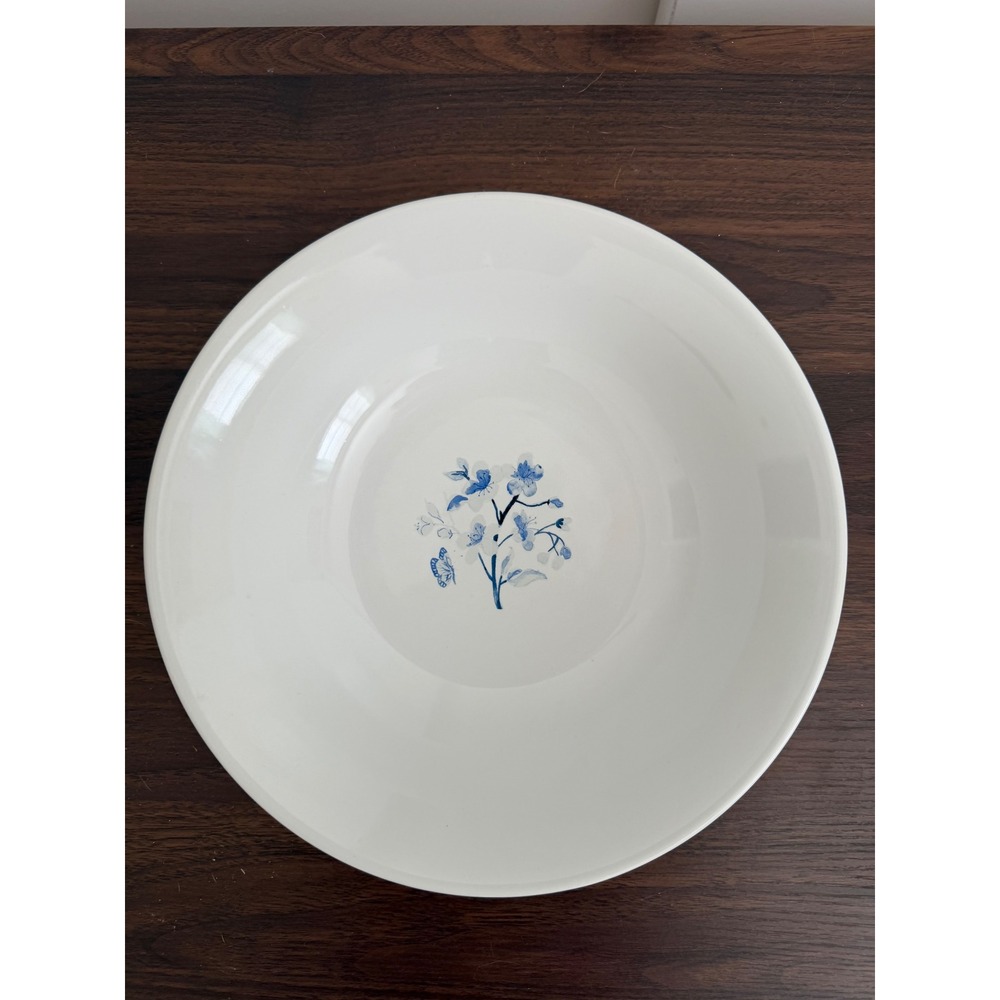 Paula Deen Indigo Blossom Serving Bowl Blue Bird Floral Stoneware 10 Inch
